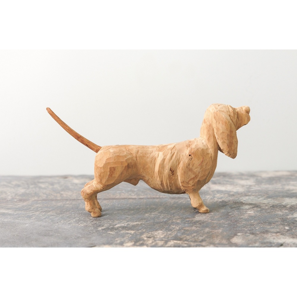 Vintage Basset Hound Dog Figurine Hand Carved Wood Folk Art Rustic